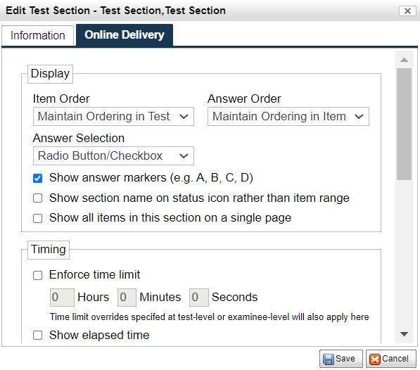 Figure 4.13 The Online Delivery Tab and Options